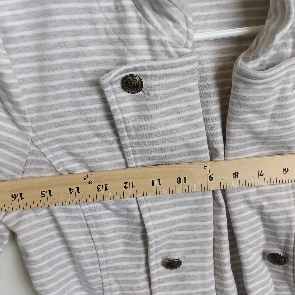 Tommy Hilfiger Military Blazer Women Small Gray White Excellent Striped Knit - Picture 5 of 6